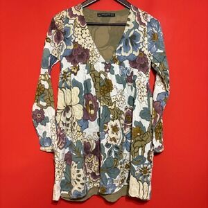 Zara Trafaluc Floral Print Long Sleeve Mini Dress XS Boho‎ Festival Cottagecore